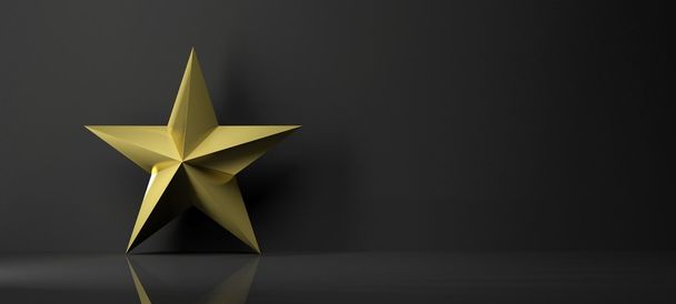 Golden star icon with reflection,isolated on black background - Photo, Image