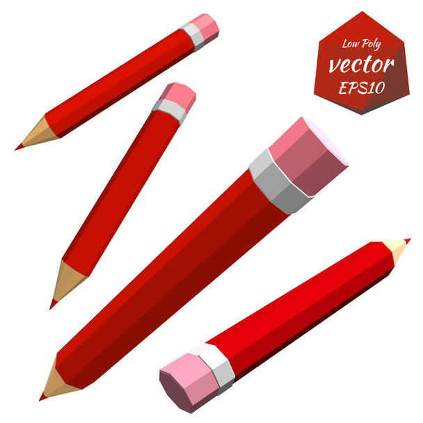 Set of red pencils isolated on white background. Low poly style. - Vektor, kép