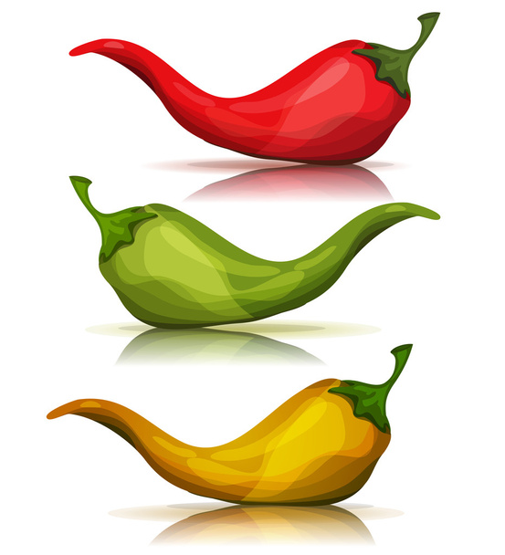 Cartoon Red, Green And Yellow Hot Chili Pepper - Vector, Image