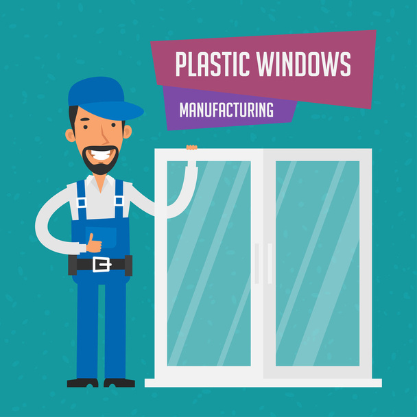 Opravář vyrábí plastová okna - Vektor, obrázek