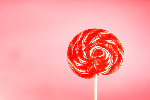 Giant spiral lollipop on pink pastel background - Zdjęcie, obraz