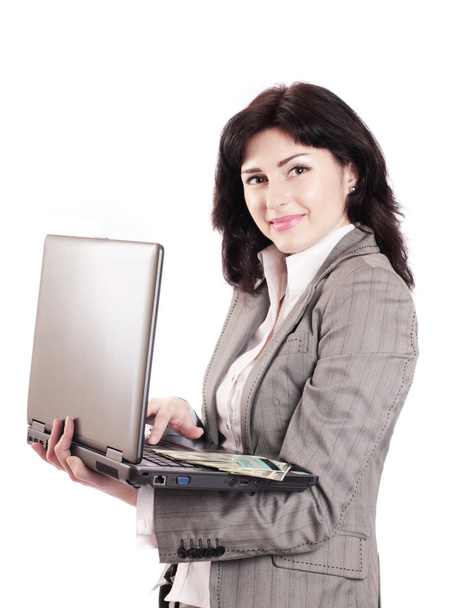 Women with laptop isolated on white - Photo, image