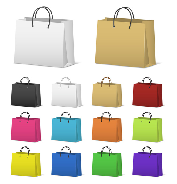 Blank paper shopping bags set isolated on white - Vecteur, image