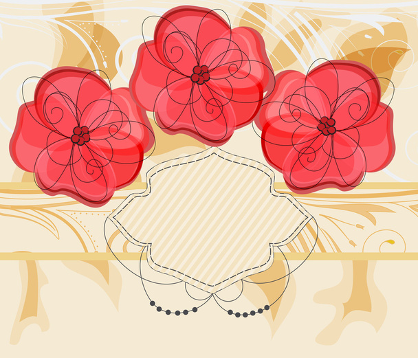 Romantic invitation card with big flowers - Vector, afbeelding