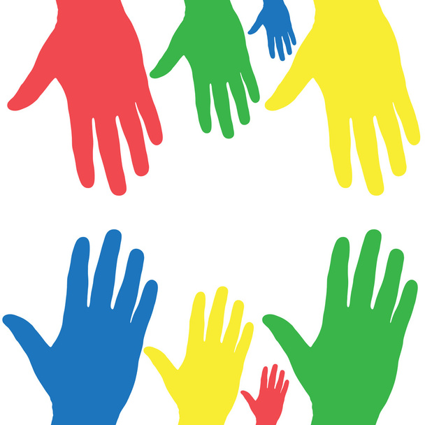 Mains colorées de différentes tailles sur fond blanc
 - Vecteur, image