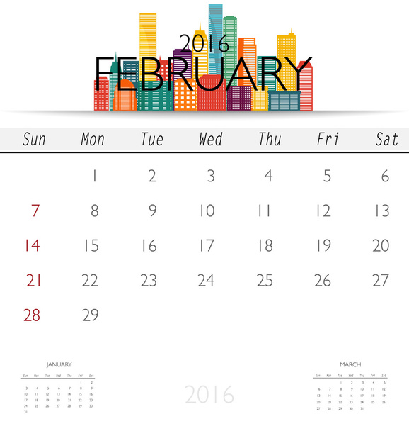 μηνιαίο ημερολόγιο για τον Φεβρουάριο - Διάνυσμα, εικόνα
