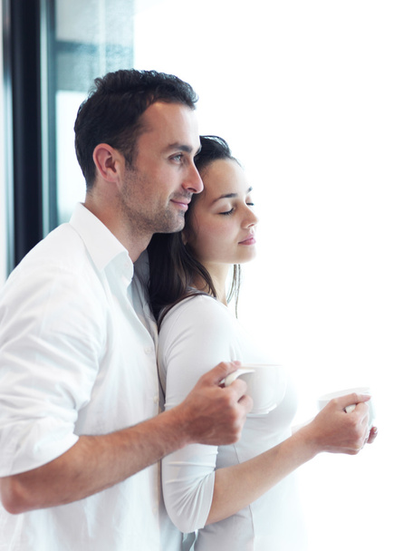 couple drinking first morning coffee - 写真・画像