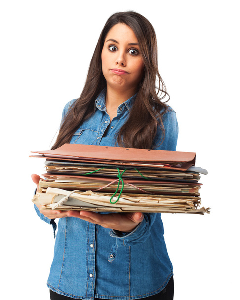 happy young woman with files - Fotoğraf, Görsel