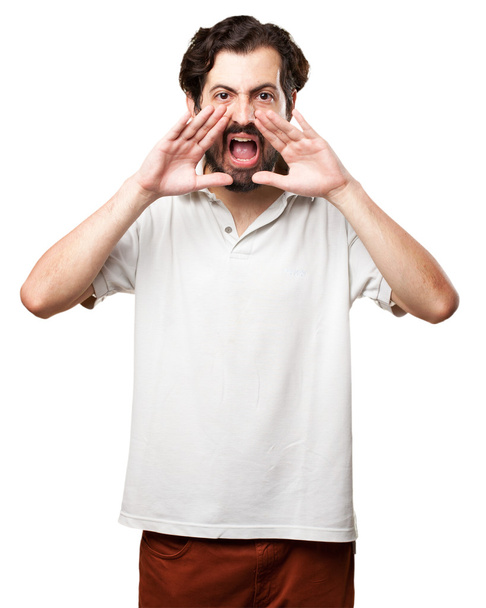 angry young man shouting - 写真・画像