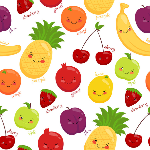 Seamless pattern of fruits, vegetarian food, juice, vitamins. - Vector, Image