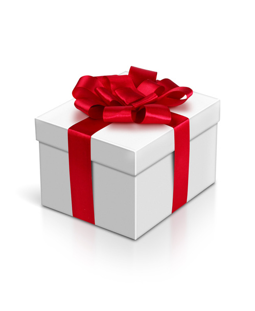 Gift box with red ribbon and bow isolated on white, clipping pat - Fotografie, Obrázek