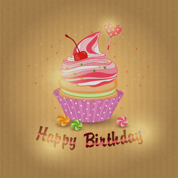 Ilustración de un pastel de frutas para mi cumpleaños en backgro texturizado
 - Vector, Imagen