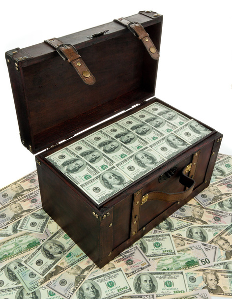 Chest with dollar bills. financial crisis, crisis, - Zdjęcie, obraz