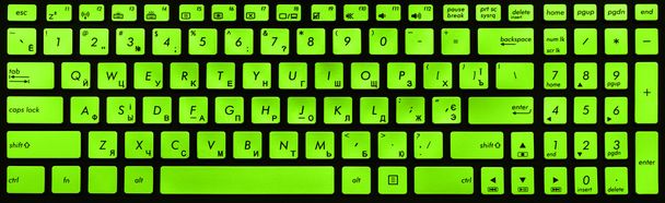 Modern black and green laptop keyboard isolated - Photo, Image