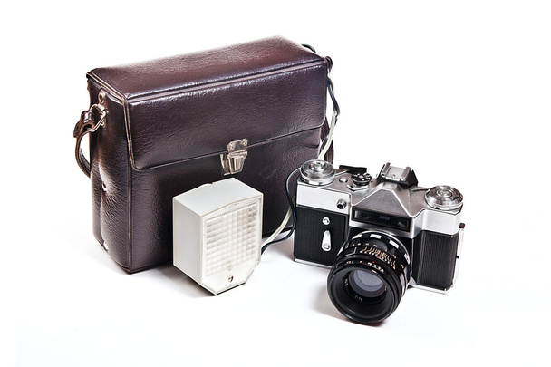 Old range finder vintage camera on white background. - Photo, Image