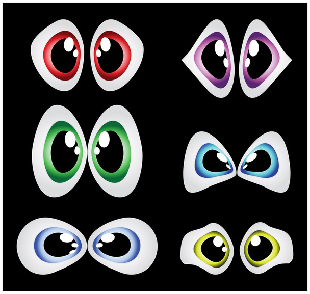 Vector cartoon eyes set isolated on black background - Vector, Image