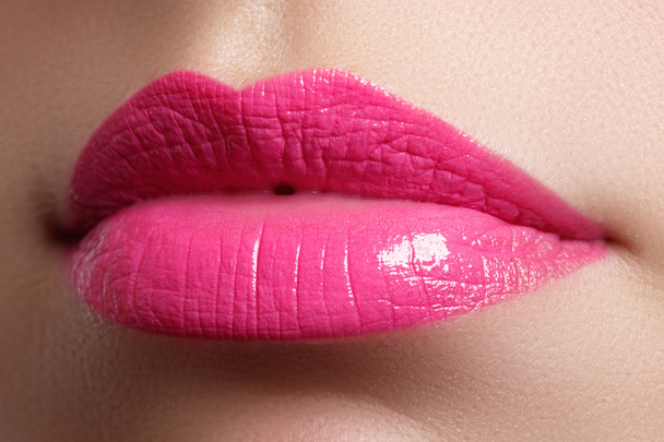Sexy woman's lips. Beauty lips make-up. Beautiful make-up. Sensual open mouth. Lipstick and lip gloss. Natural full lips. - Photo, Image