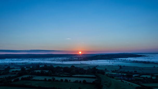 Sunrise view from Glastonbury Tor B, Somerset, England - Photo, Image