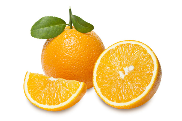 Orange with slices isolated on white background. Clipping path. - Fotó, kép