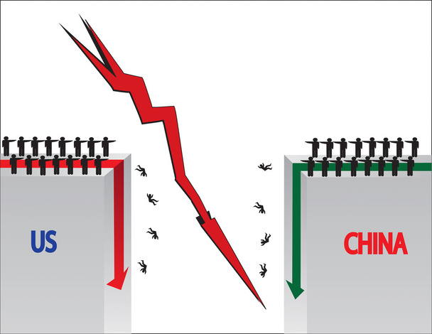 United States and China Stock Market Crash - Vector, Image