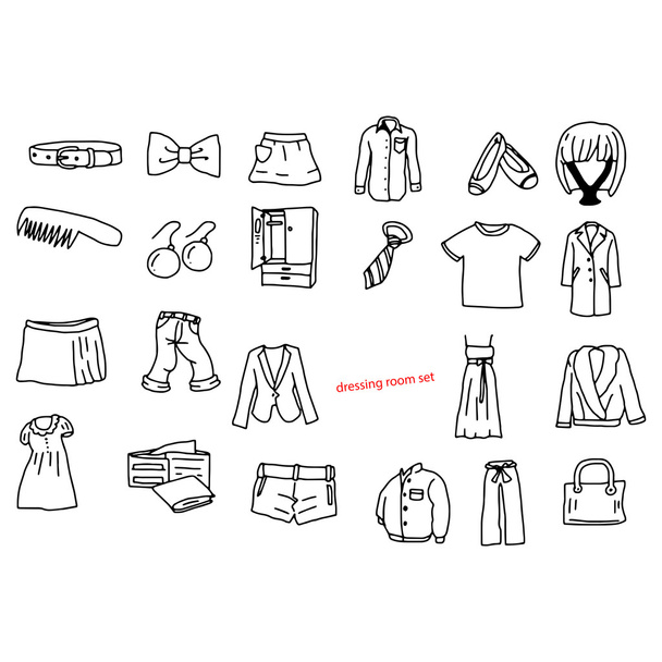 illustration vector doodles hand drawn objects in dressing room - Vector, Image