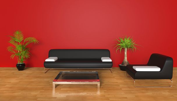 Red living room - black sofa - Photo, Image