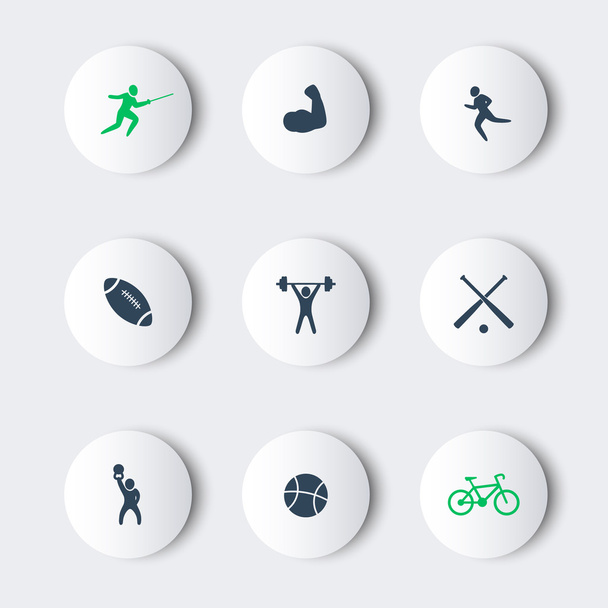 Спорт, круглые современные иконы с тенями
 - Вектор,изображение