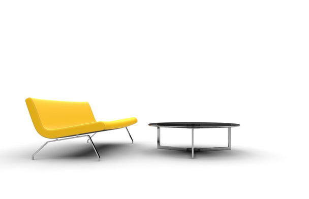 Sárga kanapé és dohányzóasztal - Fotó, kép