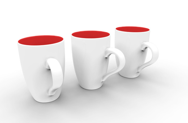 Τρεις κούπες καφέ λευκό-κόκκινο - Φωτογραφία, εικόνα
