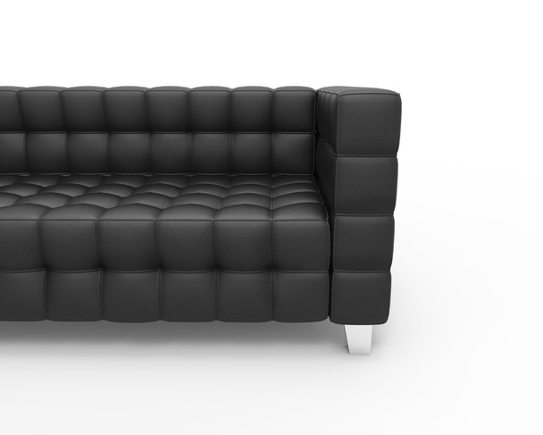 Black Leather Sofa on white background, front closeup. - Photo, Image