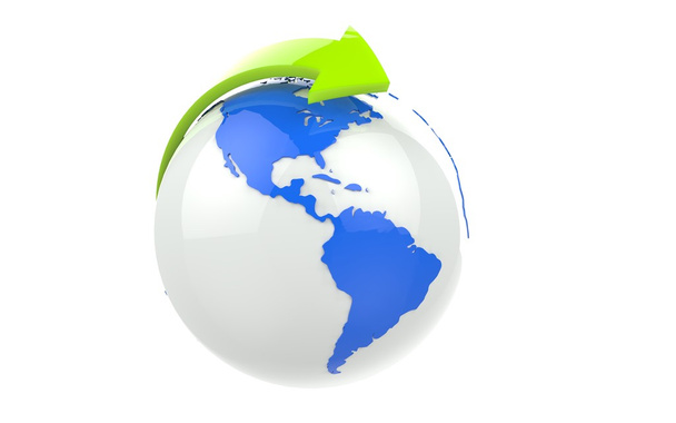 Blue eco globe with green arrow - Fotografie, Obrázek