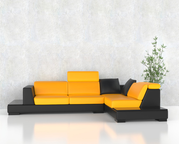 Muebles de esquina amarilla en la sala de estar
 - Foto, Imagen