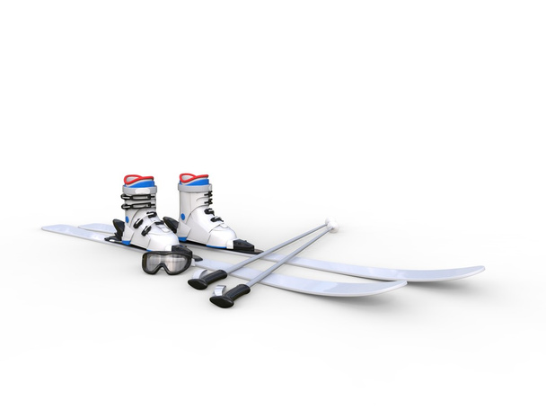 Esquis com botas de esqui no fundo branco
 - Foto, Imagem