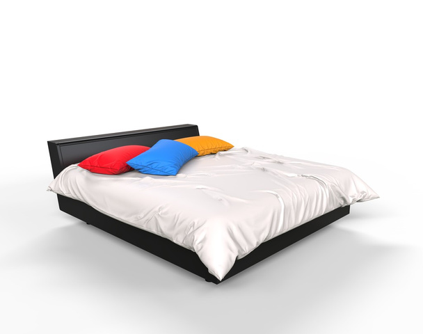 カラフルな枕でモダンなベッド - 写真・画像