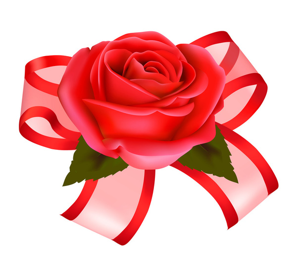 День святого Валентина. Красная роза с подарком красный лук. Векторная иллюстрация
 - Вектор,изображение