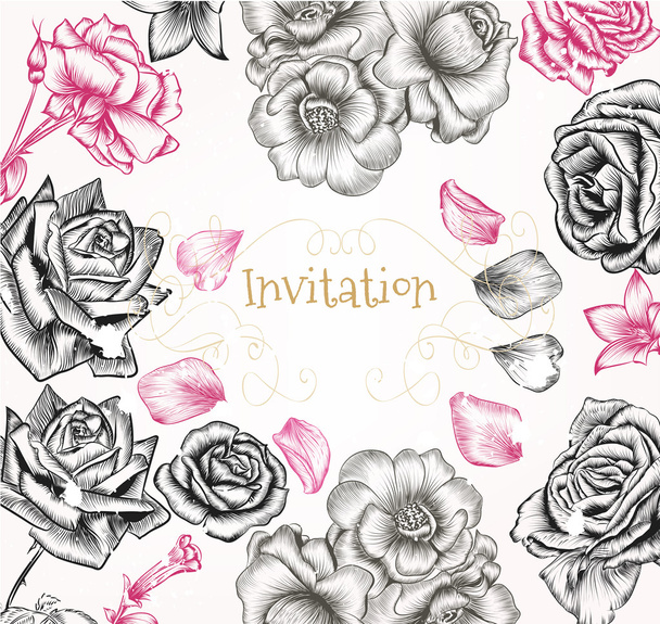 Floral invitation background with roses for design - Вектор,изображение