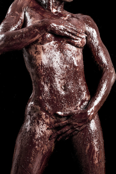 Beautiful african model body covered with chocolate - Φωτογραφία, εικόνα