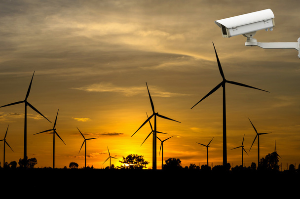 CCTV security camera with Wind turbine power generator with suns - Photo, Image