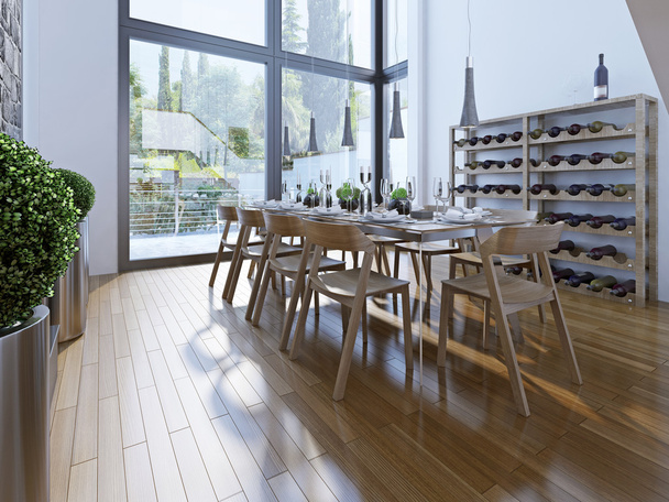 Design of dining room with brown furniture - Fotoğraf, Görsel