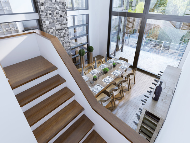 Vista superior de um moderno design de sala de jantar
 - Foto, Imagem