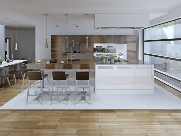 Interior View Of Luxury Kitchen And Dining Room - Photo, Image