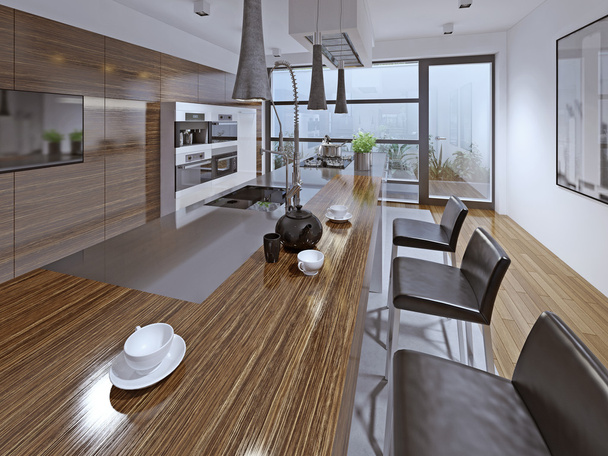 Cozinha moderna com o uso de fachada zebrano
 - Foto, Imagem