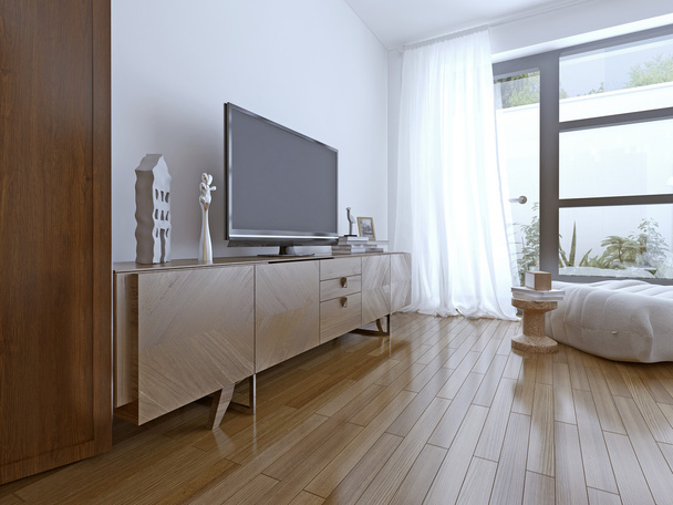 Телевізійний стіл на високотехнологічній спальні
 - Фото, зображення