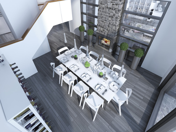 Salle à manger contemporaine avec mobilier blanc tendance
 - Photo, image