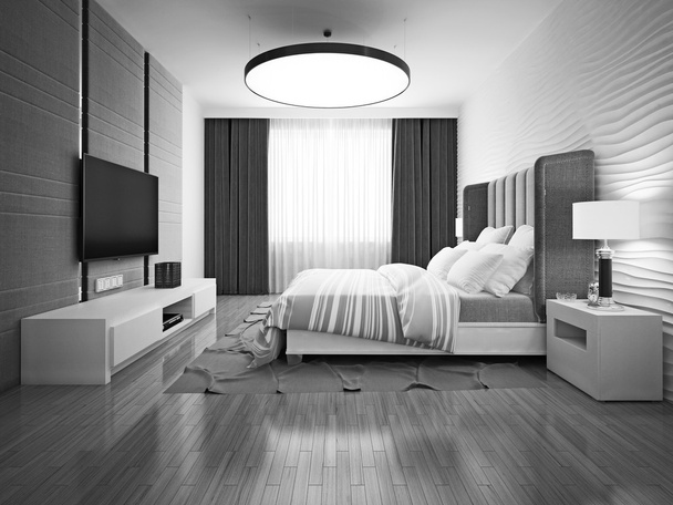 Monochromes Art-Deco-Schlafzimmer - Foto, Bild