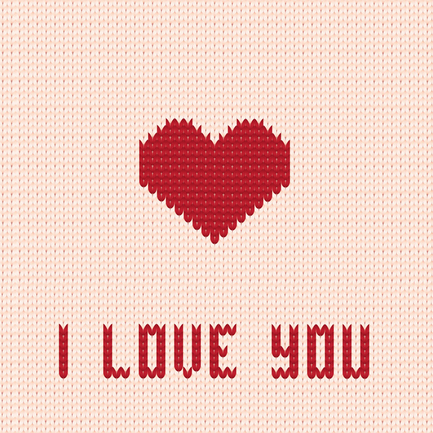 Knitted heart. Valentines day card. - Wektor, obraz