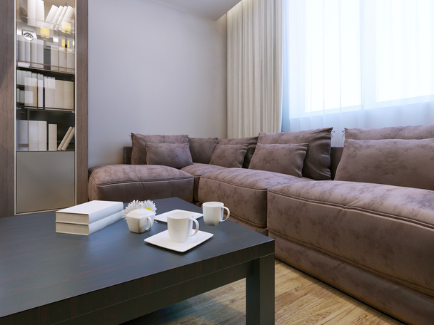 Sala de estar com mobiliário de veludo
 - Foto, Imagem