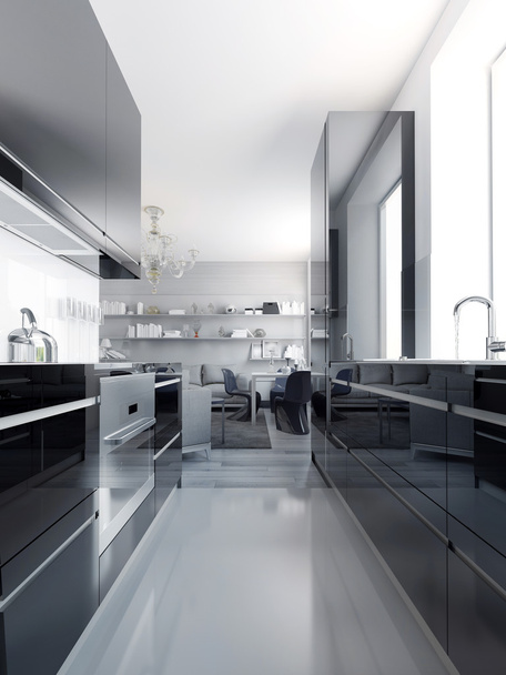moderno interior da cozinha preta
 - Foto, Imagem