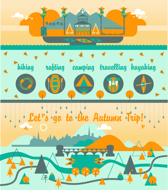 Backgrounds and Icons for Extreme Outdoor Activities in Flat Style. - Vector, Image