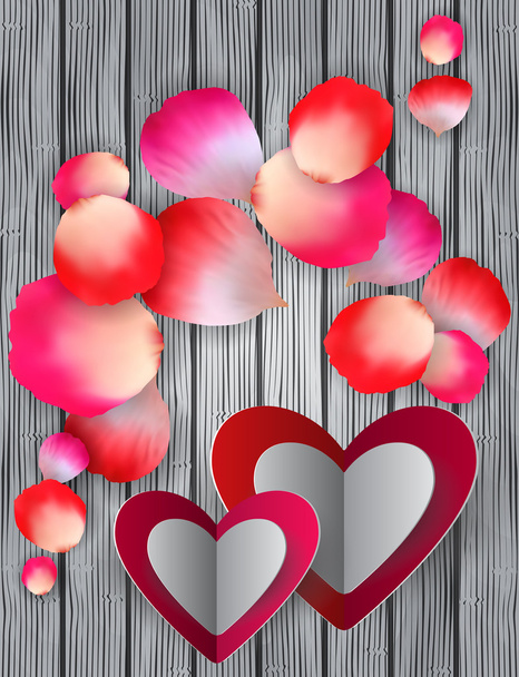 Colorful rose petals and hearts - Vector, Image